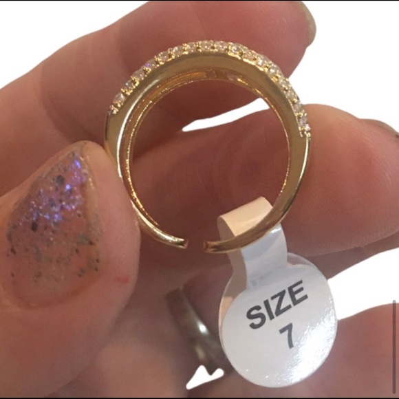 18K Gold Plated Pave CZ Stone Double Band Ring Size 7 Brand New - Picture 13 of 14